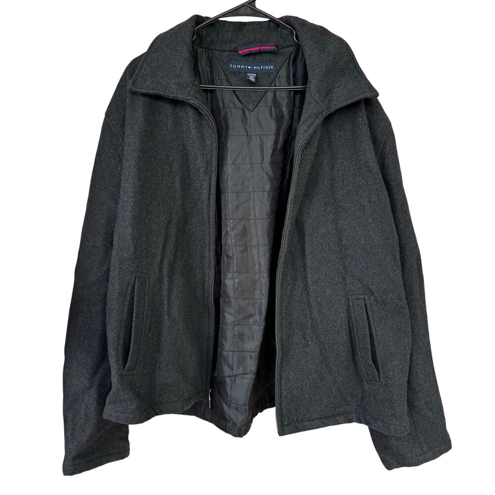 Tommy Hilfiger XXL Wool Blend Zip Jacket Gray Lined Coat Mens Warm Classic